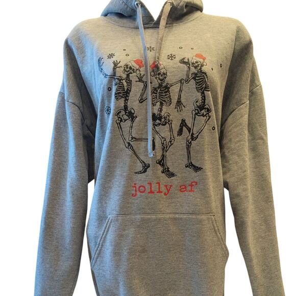 Athletic Works Jolly AF Skeletons Hoodie Mens XL Funny Christmas Sweatshirt Gray - Picture 7 of 16